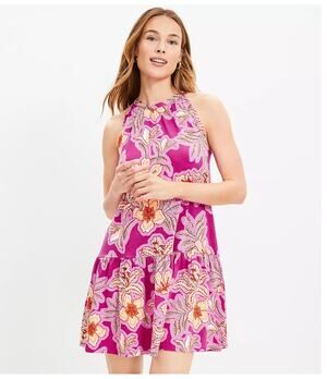 LOFT ANN TAYLOR Dress Small Mosaic Mini Halter Swing NWT Sleeveless Stretch